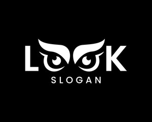 Typography Typeface Wordmark Lettering Look Eye See Vision Owl Wisdom Eyes Face Vector Logo Design