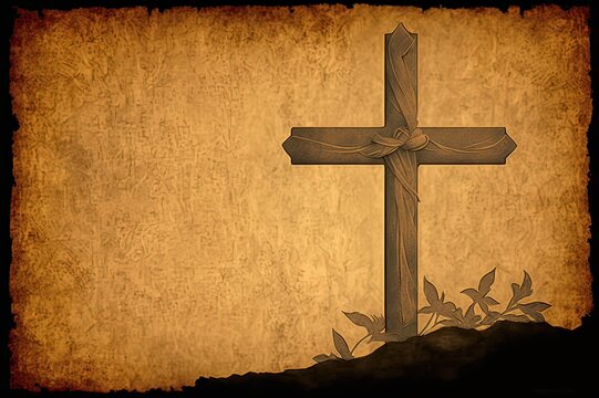 Cross of Calvary on Antique Parchment Paper Background. Photo generative AI