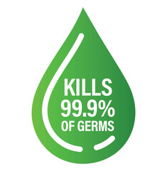 kills 99.9% of germs vector icon with drop symbol, healthcare abstract