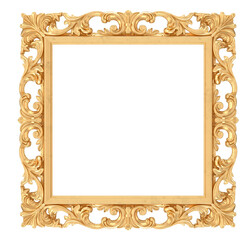 3d render antique golden frame isolated on white background