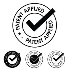 patent applied vector icon set with tick mark. black in color