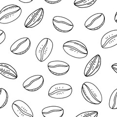 coffee beans seamless pattern hand drawn in doodle style. Suitable for wrapping paper, packaging, background, textile, wallpaper.