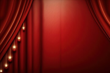 Red velvet curtain with spotlights. Stage background. Generative AI