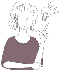 スタイリッシュでおしゃれな女性のペン画イラスト（閃く）