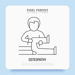 Osteopathy thin line icon. Physiotherapy, arthritis treatment. Massage. Pixel perfect, editable stroke. Vector illustration.