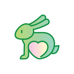 Cruelty free sign. Thin line icon of rabbit with heart. Symbol for beauty product. Modern vector illustration.