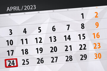 Calendar 2023, deadline, day, month, page, organizer, date, april, monday, number 24