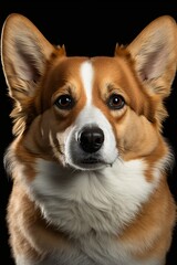 Un corgi, portrait de chien de race, sur fond noir façon studio photo, IA générative (3)