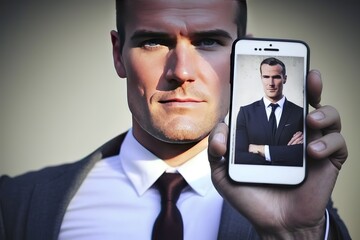 Unrecognizable businessman with illuminated light bulb, working on laptop at office, cropped, concept for idea, innovation and inspiration in business, business opportunities, AI generated