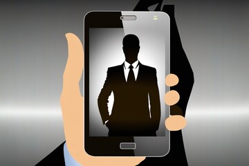 A mobile phone mockup. Man character in phone, Ai generated