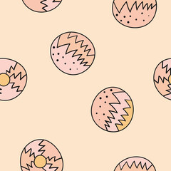 Seamless pattern with geometric aboriginal ornament. Ethnic tribal rounded color background. Afican, australian motiph. Dots painting. Vector illustration, template design for cloth, card, fabric