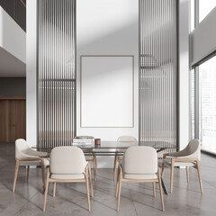 White and glass dining room with poster