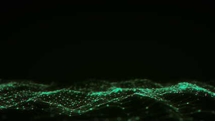 Futuristic digital wave with glitch effect. Concept of noise in cyberspace. Distortion of the digital flow. Damaged signal. 3D rendering.