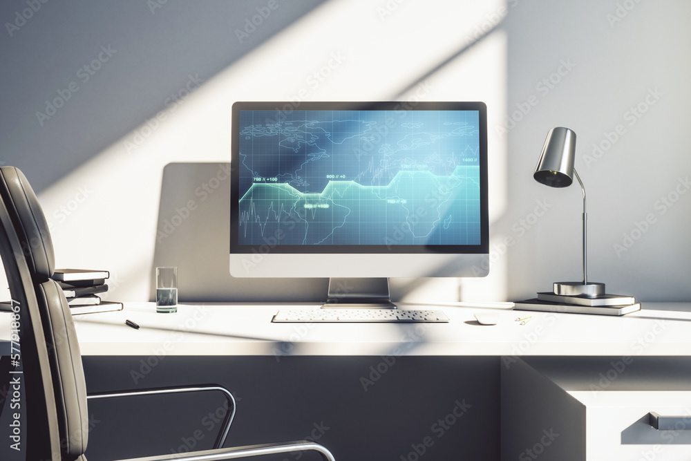 Poster abstract creative statistics data hologram on modern computer monitor, analytics and forecasting con