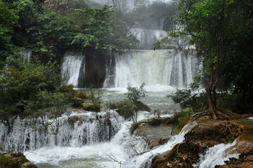 Erawan National Park. Erawan waterfalls. Waterfall cascade. Thailand, Asia. 