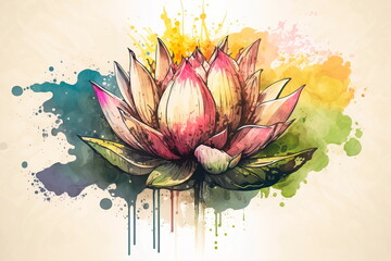 Realistic Lotus Flower Watercolour  Generative AI