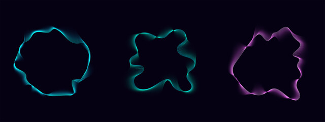 Set of sound futuristic radial waves. Flow of wavy lines music noise. Fluctuation of the frequency of sound pulses in space. Abstract equalizer concept for use in your graphic design. Vector ilustrati