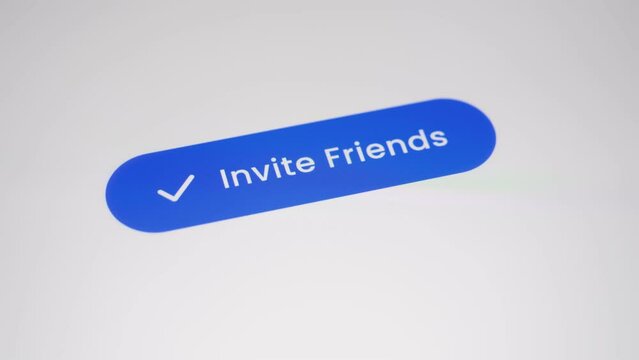 Woman pressing invite friends button. Social media concept.