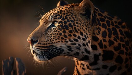 Fototapeta na wymiar Un jaguar guettant sa proie dans la savane, portrait d'animaux sauvage façon documentaire animalier, IA générative (2)