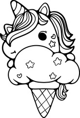 Unicorn Cute Hand Drawn Line Art
