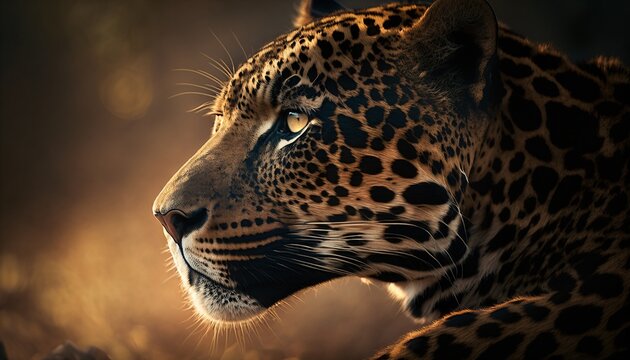Un jaguar guettant sa proie dans la savane, portrait d'animaux sauvage fa&ccedil;on documentaire animalier, IA g&eacute;n&eacute;rative (2)