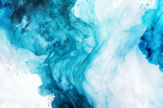 Abstract blue watercolor paint marble background , Ink colors are amazingly bright artwork watercolor , Generate Ai © Atchariya