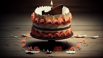 Realistic happy birthday cakes with decorative elements, Generative AI