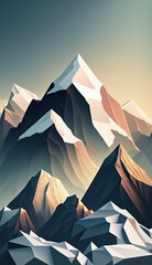 High mountains in soft light illustration, vertical 9:16 landscape mobile background, generative ai