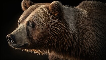 Un Ours brun type grizzly, portrait d'animaux sauvage façon documentaire animalier, IA générative (2) - obrazy, fototapety, plakaty