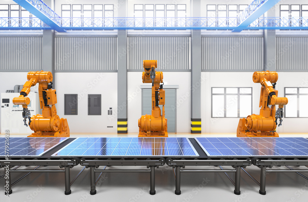 Poster automation factory with robot assembly line produce solar panels