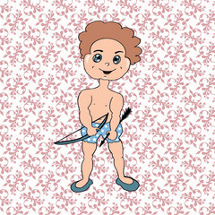 invitations to a children's party,flyer,children's book,illustration for a children's photo album,logo, retro children's bow with cupid's arrow, children's angel hearts receiving love in the heart, wi