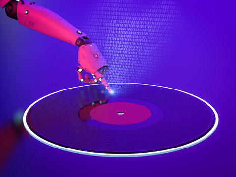 Ai music composer or generator with robot with vinyl record