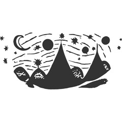 Under the Night Sky Vintage Illustration Vector