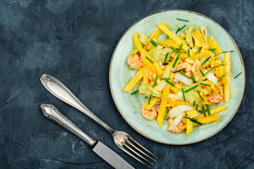 Shrimps salad with mango and avocado