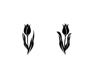 Black silhouettes of tulip. Silhouettes of abstract vintage flowers. 