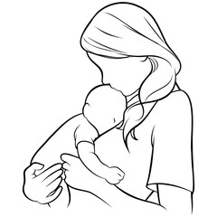 Mother and Kid Line Drawing.