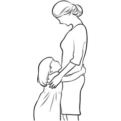 Mother and Kid Line Drawing.