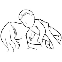 Mother and Kid Line Drawing.