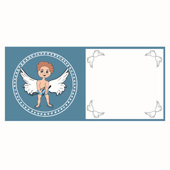 invitations to a children's party,flyer,children's book,illustration for a children's photo album,logo, retro children's bow with cupid's arrow, children's angel hearts receiving love in the heart, wi