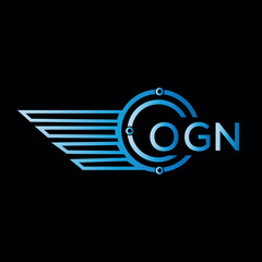 OGN letter logo. OGN blue vector image on black background. OGN technology Monogram logo design and best business icon.
