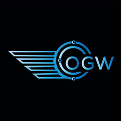 OGW letter logo. OGW blue vector image on black background. OGW technology Monogram logo design and best business icon.
