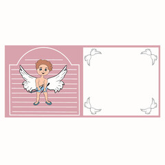 invitations to a children's party,flyer,children's book,illustration for a children's photo album,logo, retro children's bow with cupid's arrow, children's angel hearts receiving love in the heart, wi