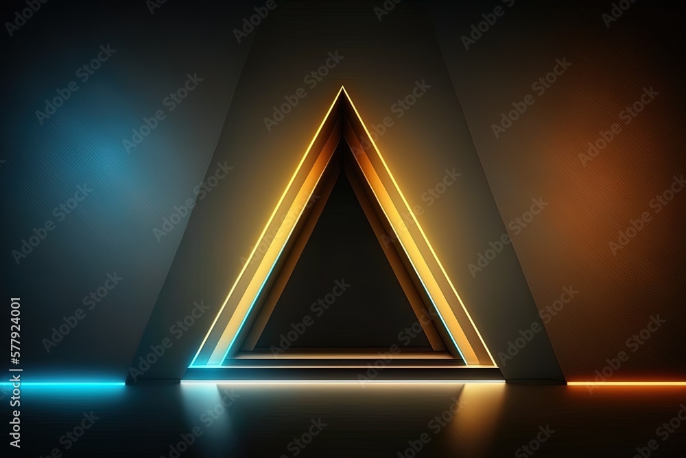 Poster bright neon triangle illustration of abstract backdrops with a shining light beam along an empty pla