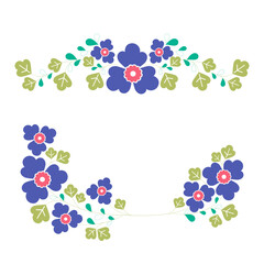 Set a floral border with a wreath of green leaves and blue flowers for a wedding card, a greeting card, or decorative artwork.