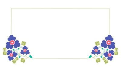 Set a floral border with a wreath of green leaves and blue flowers for a wedding card, a greeting card, or decorative artwork.