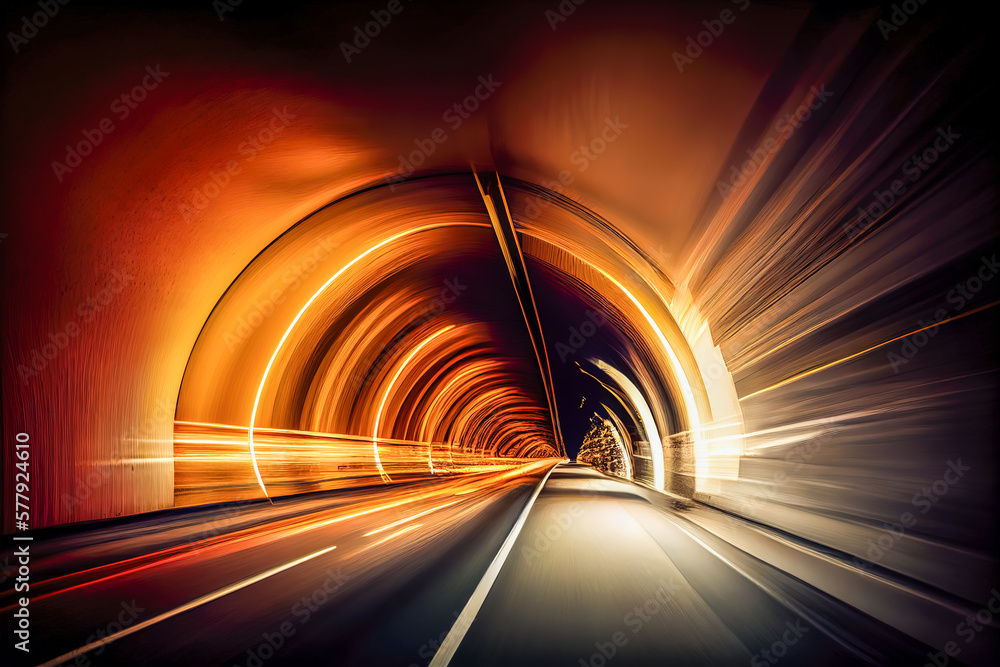 Poster 3d rendering of abstract fast moving stripe lines. tunnel from lines. generative ai, generative, ai