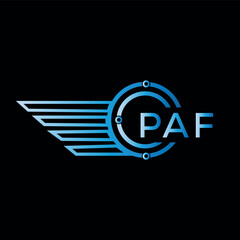 PAF letter logo. PAF blue vector image on black background. PAF technology Monogram logo design and best business icon.
