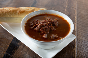 A view of a bowl of Vietnamese style beef stew.