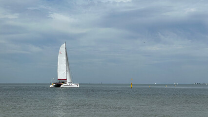 Catamaran sailing across Port Phillip Bay, Melbourne Australia