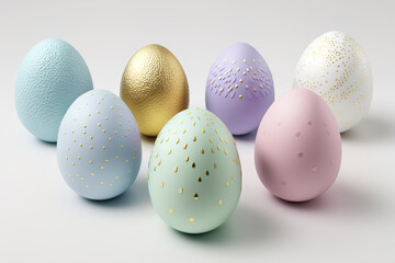 Set of colourful easter eggs on white background, AI generated - obrazy, fototapety, plakaty